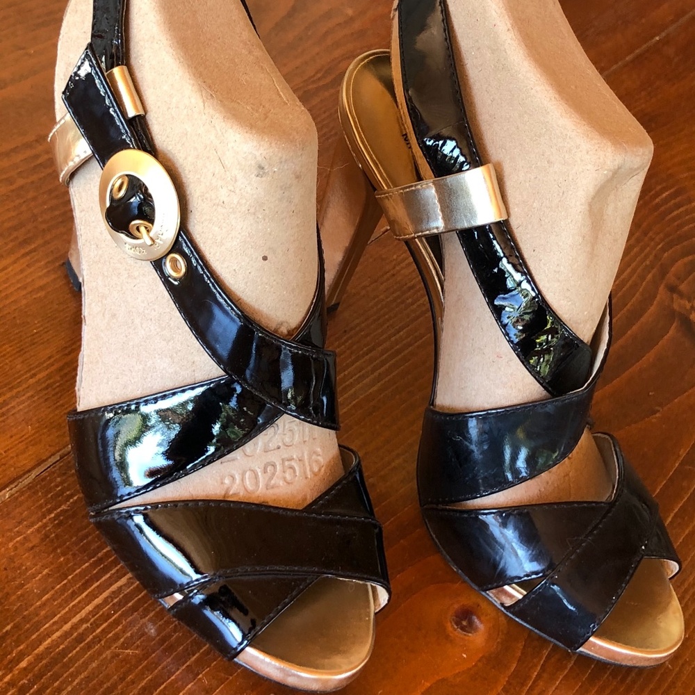 Michael Kors Black Patent and Gold Heels
